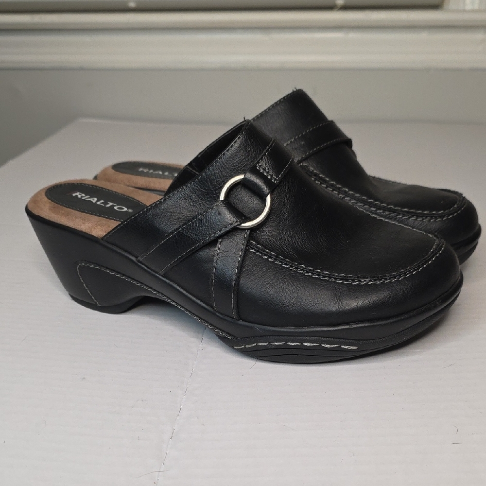 Rialto Women's Black Mules with Buckle Detail Size 10